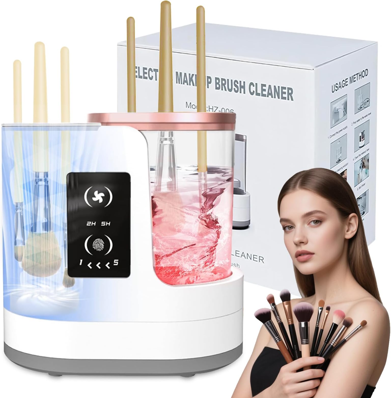 3-in-1 Electric Makeup Brush Cleaner with Dryer & Holder–Automatic USB Cleaning Machine for All Makeup Brush Sizes, Portable Quick-Dry Tool for Cosmetic Brushes