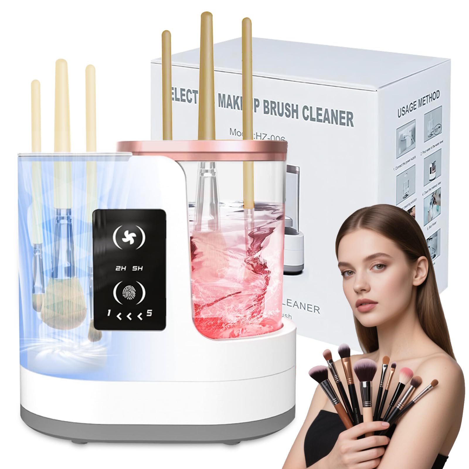 3-in-1 Electric Makeup Brush Cleaner with Dryer & Holder–Automatic USB Cleaning Machine for All Makeup Brush Sizes, Portable Quick-Dry Tool for Cosmetic Brushes
