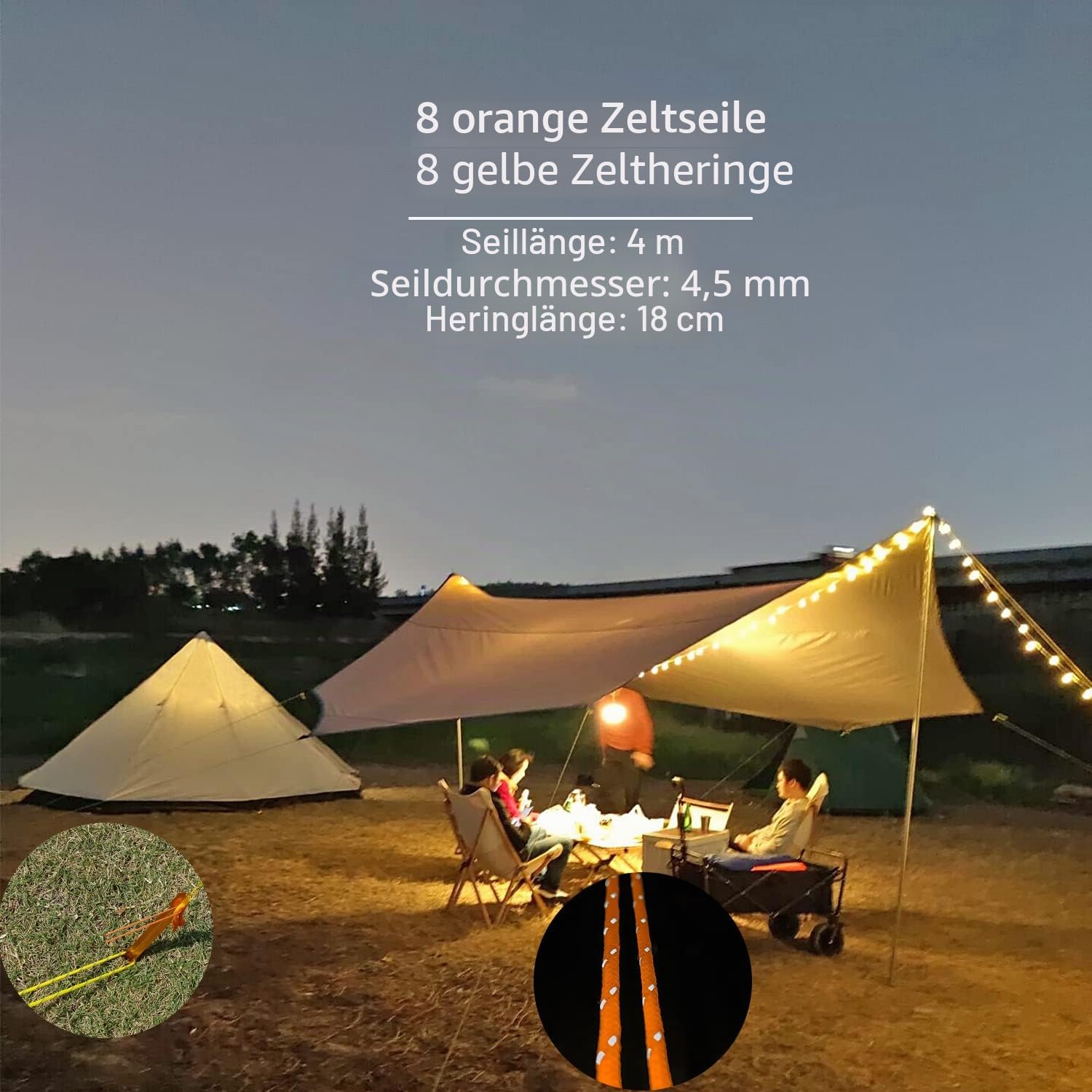 5x5m Groß Hängematte Tarp Wasserdicht Zeltplane Hexagon Camping Plane Regenplane Picknick Zelt Matte Outdoor Survival Ausrüstung（Ohne Stangen）
