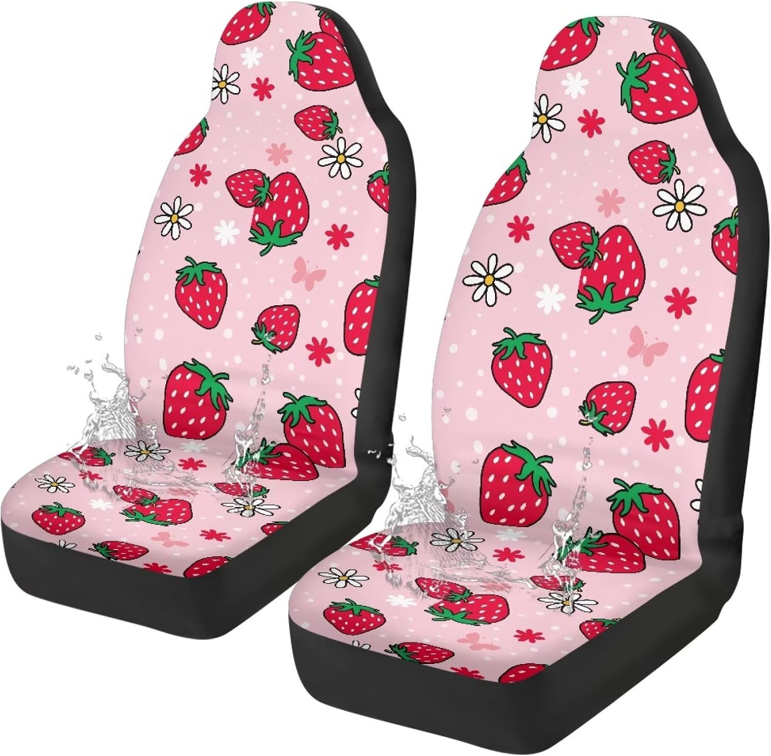 Cute Strawberry Car Seat Covers for Women Waterproof Front Seat Covers Auto Interior Accessories 2 Pcs Set Easy to Install Universal Fit Most Cars,SUV, Trucks