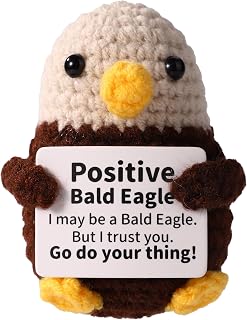 Positive Bald Eagle, Cute Bald Eagle Crochet Creative Positive Doll with Encouraging Card Funny Emotional Gift for Friends Family
