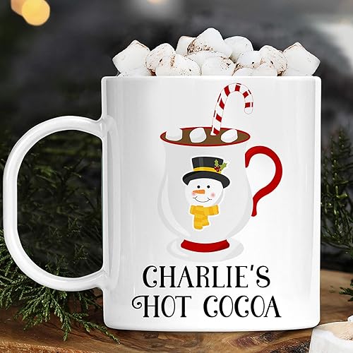 Snowman Hot Cocoa Christmas Cup Personalized with Kids Name Unbreakable Child's Mug Customized Dishwasher Safe Mug