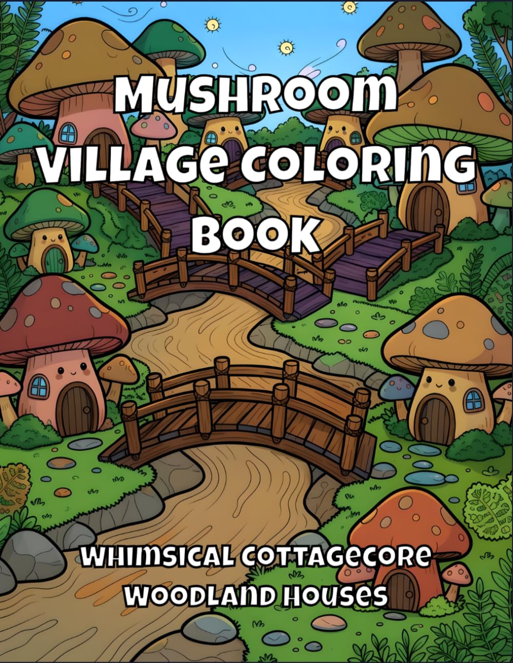 Mushroom Village Coloring Book:: Whimsical Cottagecore Woodland Houses for Adults and Teens