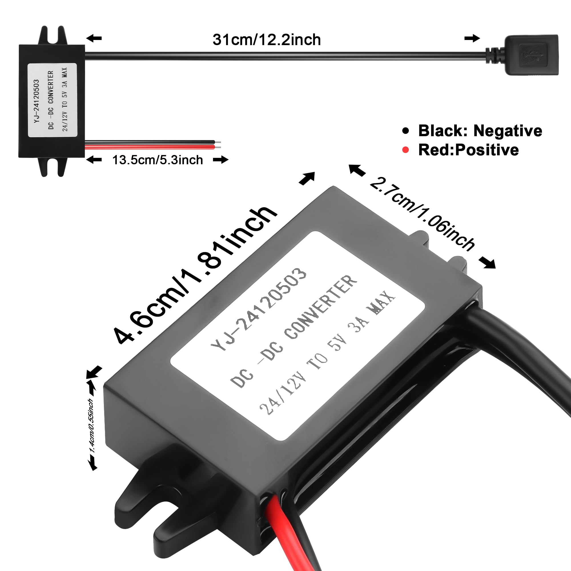 Convertitore di alimentazione femmina USB doppio da 12V 24V CC a 5V 3A 15W Adattatore di alimentazione step down DC-DC,adattatore di alimentazione con modulo buck impermeabile per auto