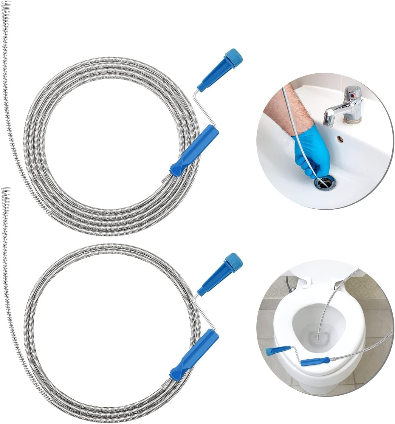 2pcs Professional Drain Unblocker 3m + 1.5m + Gloves Kitchen Sink Unblocker Tool Drain Snake