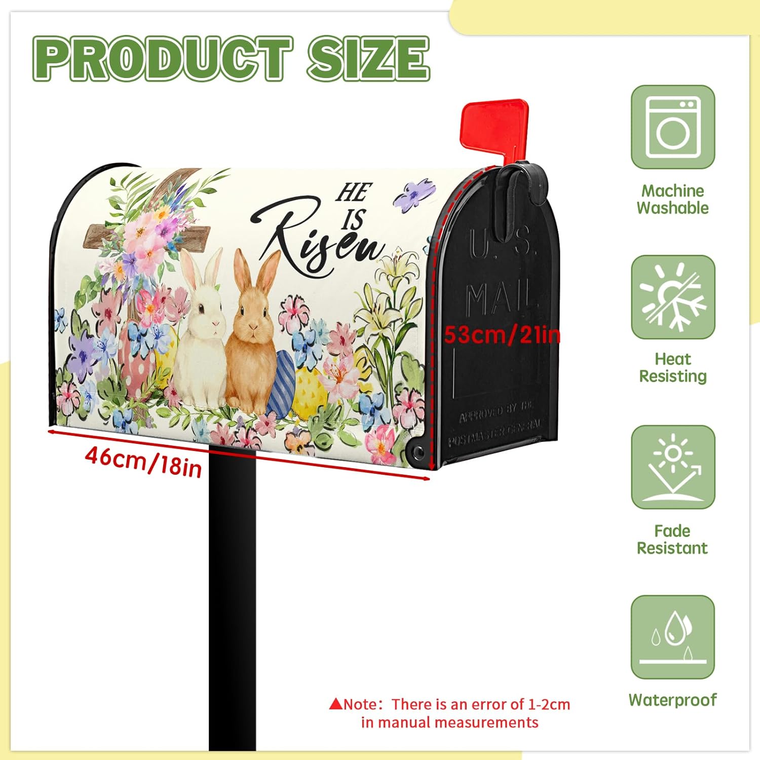 Easter Mailbox Cover Magnetic Rabbit Mailbox Covers Standard Size Spring Flower Decorative Mailboxes for Outside Garden Yard 21x18 inch