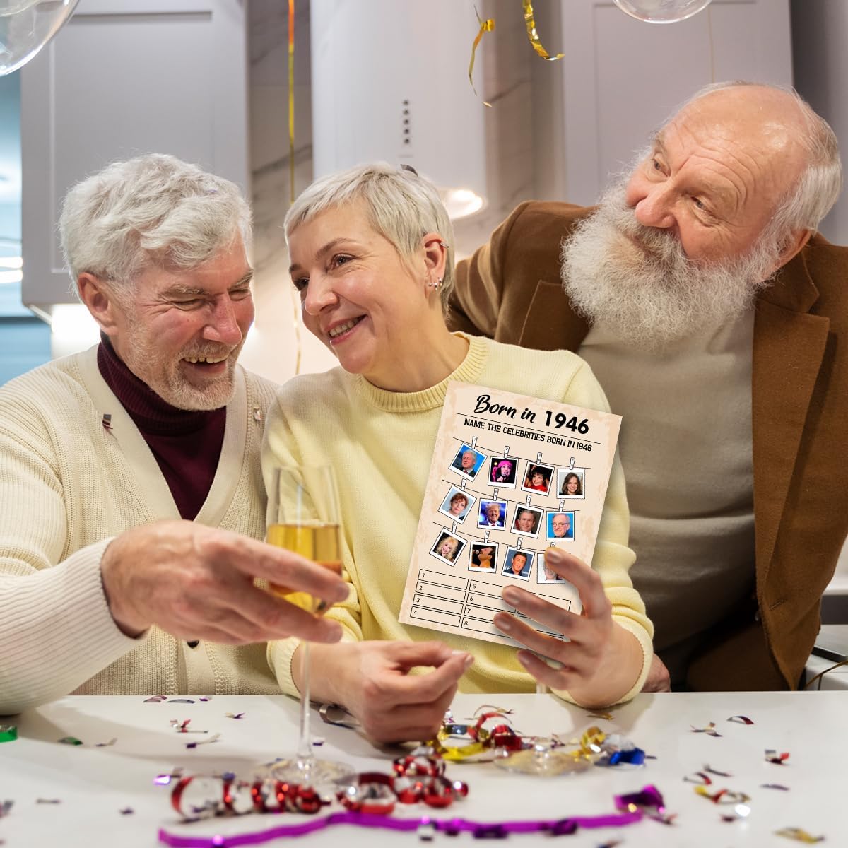QUPT 80th Birthday Party Games, Born in 1946 Games, Birthday Party Supplies for Adults, Fun 1946s Party Game，Pack of 30 Cards
