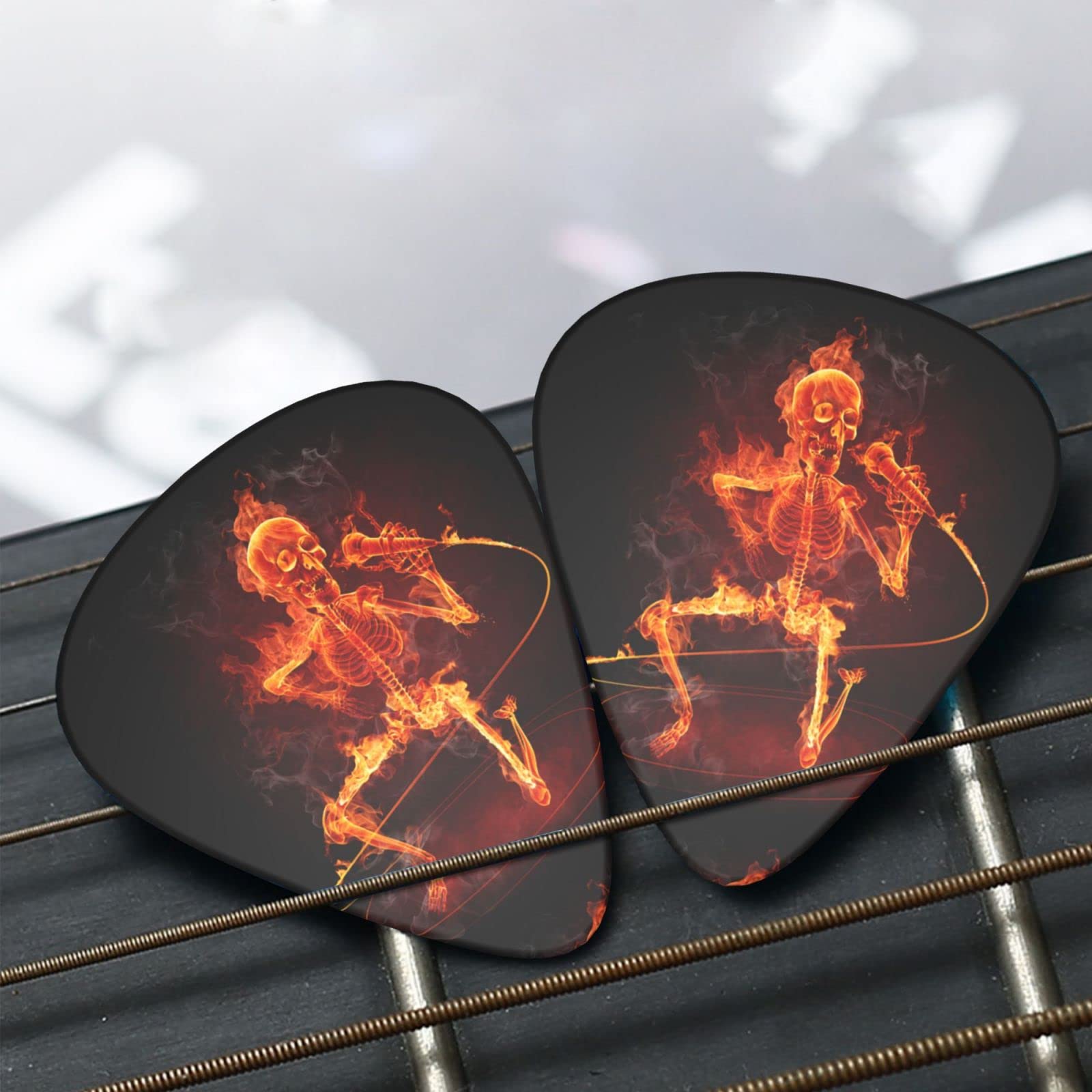 Photo 1 of 2 SETS - Cute Unicorn Ukulele Guitar Picks for Acoustic Guitar Band for Kids Girls Personalized Medium Thin Heavy Size 12pcs Bass Accessories One Size Cute Unicorn Color; AND, Cool Fire Skull Ukulele Guitar Picks for Acoustic Guitar Personalized Medium Th