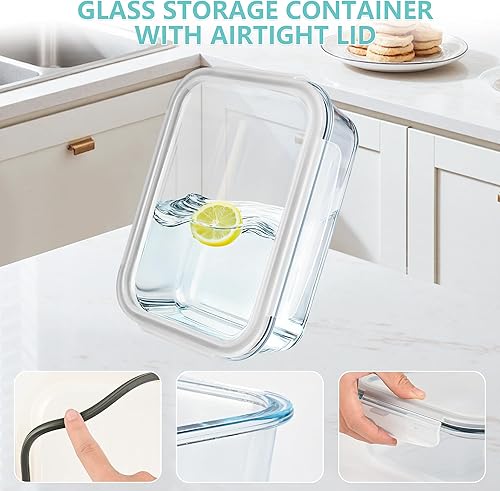 Miniatura 4 de Paquete de 2 recipientes grandes de vidrio de 78 onzas  9.8 tazas con tapas, recipientes de preparación de comidas para hornear, servir, recipiente