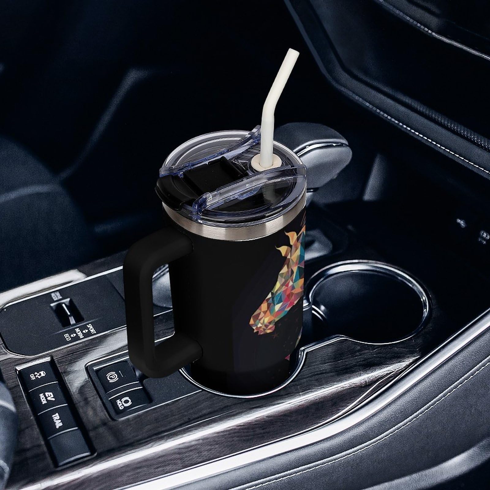 Autobecher aus 304 Edelstahl, mit Strohhalm und auslaufsicherem Deckel, großes Fassungsvermögen, vakuumisolierter Reisebecher für Auto-Becherhalter, 1,2 l