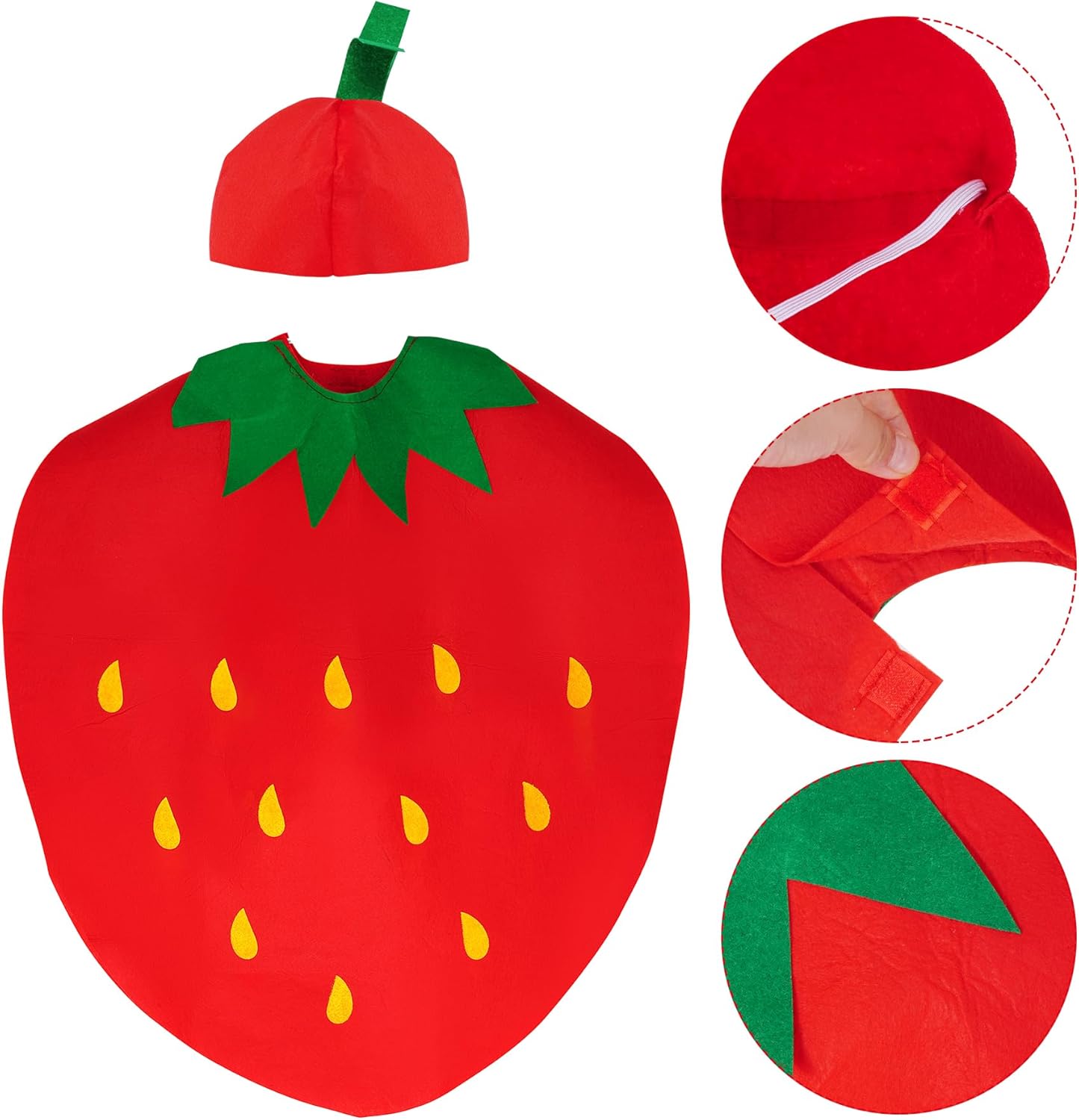 4pcs Halloween Strawberry Costume Women Adult Strawberry Costume Girl Cute Fruit Costumes with Dress Hat Bag and Sock for Halloween Cosplay Dress Up Party - Image 3