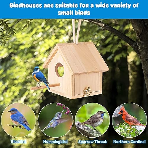 Miniatura 7 de GINDOOR 2 casas para pájaros para espacio exterior con poste, pajarera de madera, casa de pájaros azul, casas para pájaros para exteriores, colgar