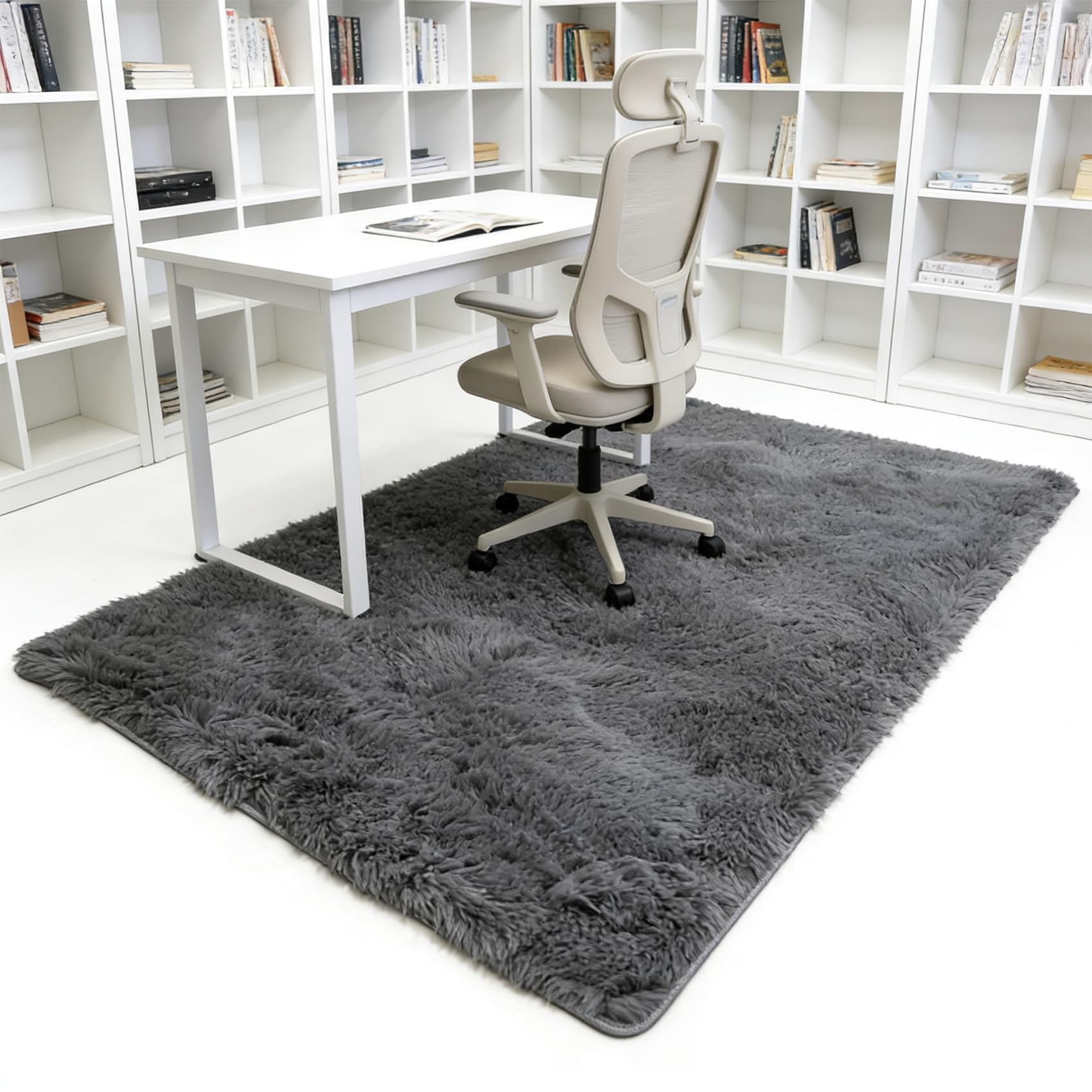 Tapis de salon antidérapant et doux 195 x 210 cm à poils longs facile à entretenir