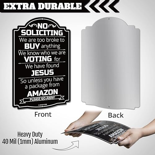 Miniatura 2 de ANLEY Letrero de aluminio con texto en inglés "No Soliciting", de 12 x 8 pulgadas, resistente a la intemperie, para casa y negocios, placa de metal