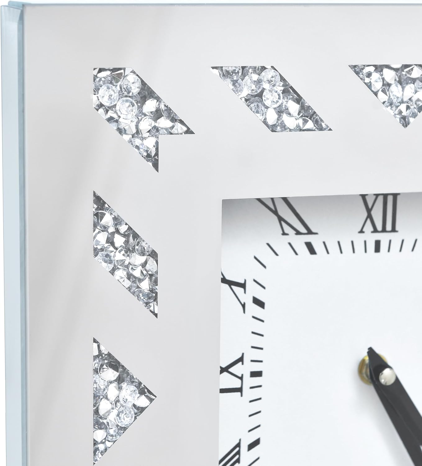 Diamond Mirrored Clock- 12" Silver Wall Clock Modern Clocks Wall Decor for Office, Home, Kitchen, Bedroom, School and Living Room