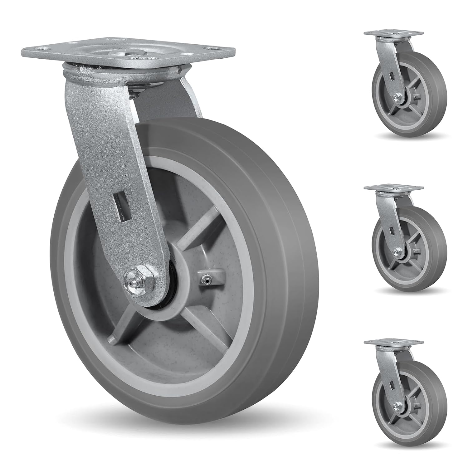 8x2 Heavy Duty Caster Wheels -Industrial Caster Wheels, Rubber Wheels（Flat Tread）- Set of 4 with up to 3600 LB Capacity - Use for Dollies, Workbench (8 Inch, 4 Swivel)