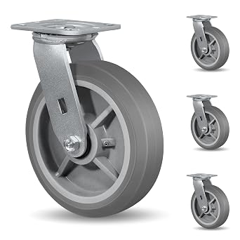 8x2 Heavy Duty Caster Wheels -Industrial Caster Wheels, Rubber WheelsFlat Tread- Set of 4 with up to 3600 LB Capacity - Use for Dollies, Workbench 8 Inch, 4 Swivel