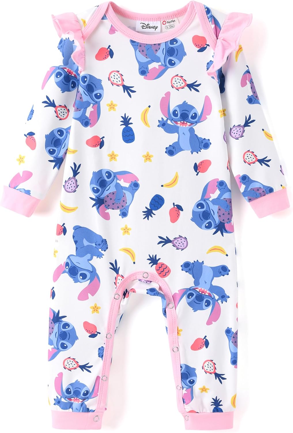 Disney Stitch Princess Cinderella Ariel Minnie Winnie Baby Girls Ruffle Long Sleeve Romper Bodysuit for Newborn to Toddler