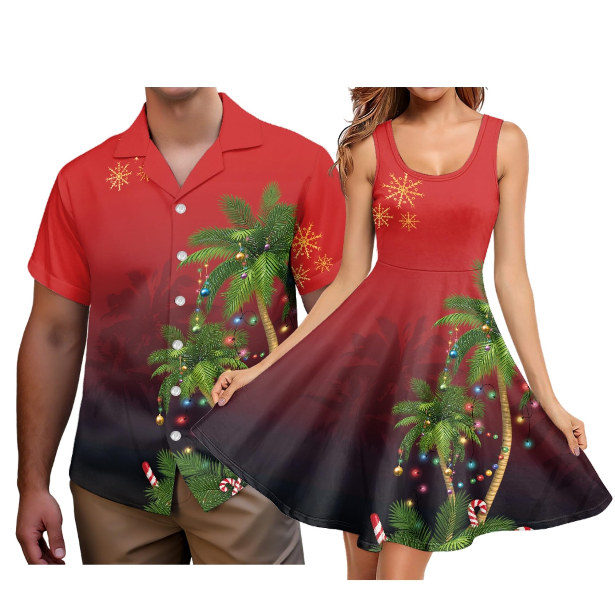 Hawaii Matching Couple Outfits Husband and Wife Clothing Fashionable Mens Casual Shirts Hawaii Dress with Soft Fabric