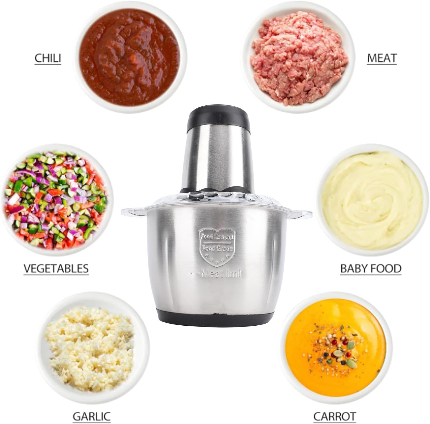 Food Processor, 3L 300W High Efficiency Multifunctional Electric Meat Grinder for Slicing Chopping Mincing Shredding (US Plug 110V)