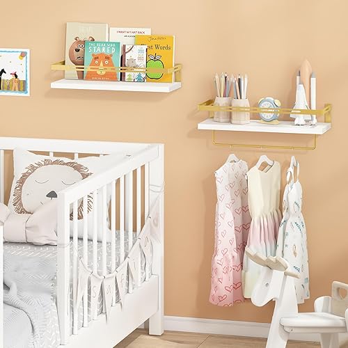 Miniatura 6 de YGEOMER Estantes flotantes para organizador de baño, sobre el inodoro, estantes de baño montados en la pared con toallero, estante de pared para