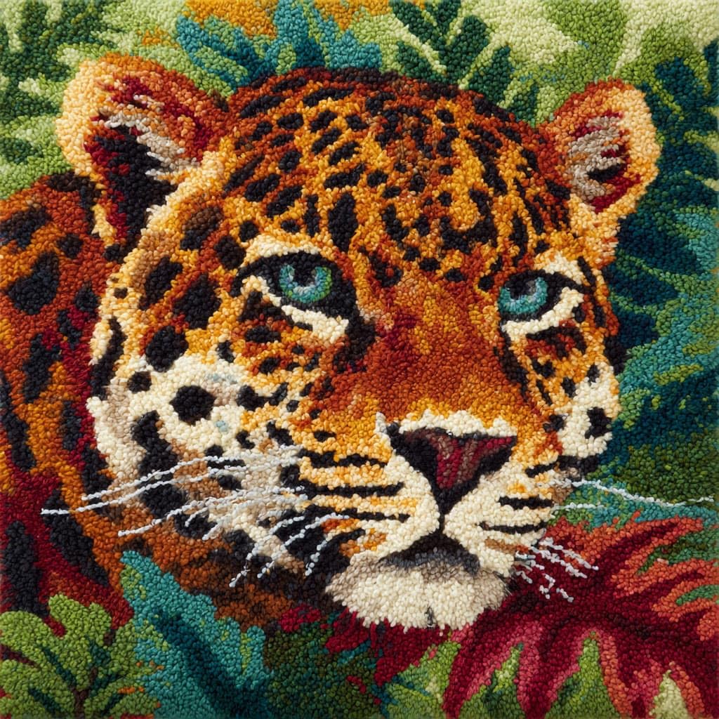 Henypt DIY Latch Hook Cushion Kits Leopard