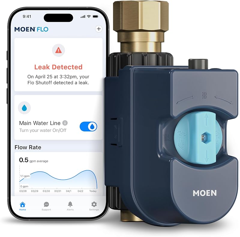 Moen Flo Shutoff, Automatic Water Leak Detector & Shutoff, 1" | Automatic Shutoff, Leak Detection, MicroLeak Tests, Monitors Flow, Pressure, Moisture, and Temperature, WiFi App Control