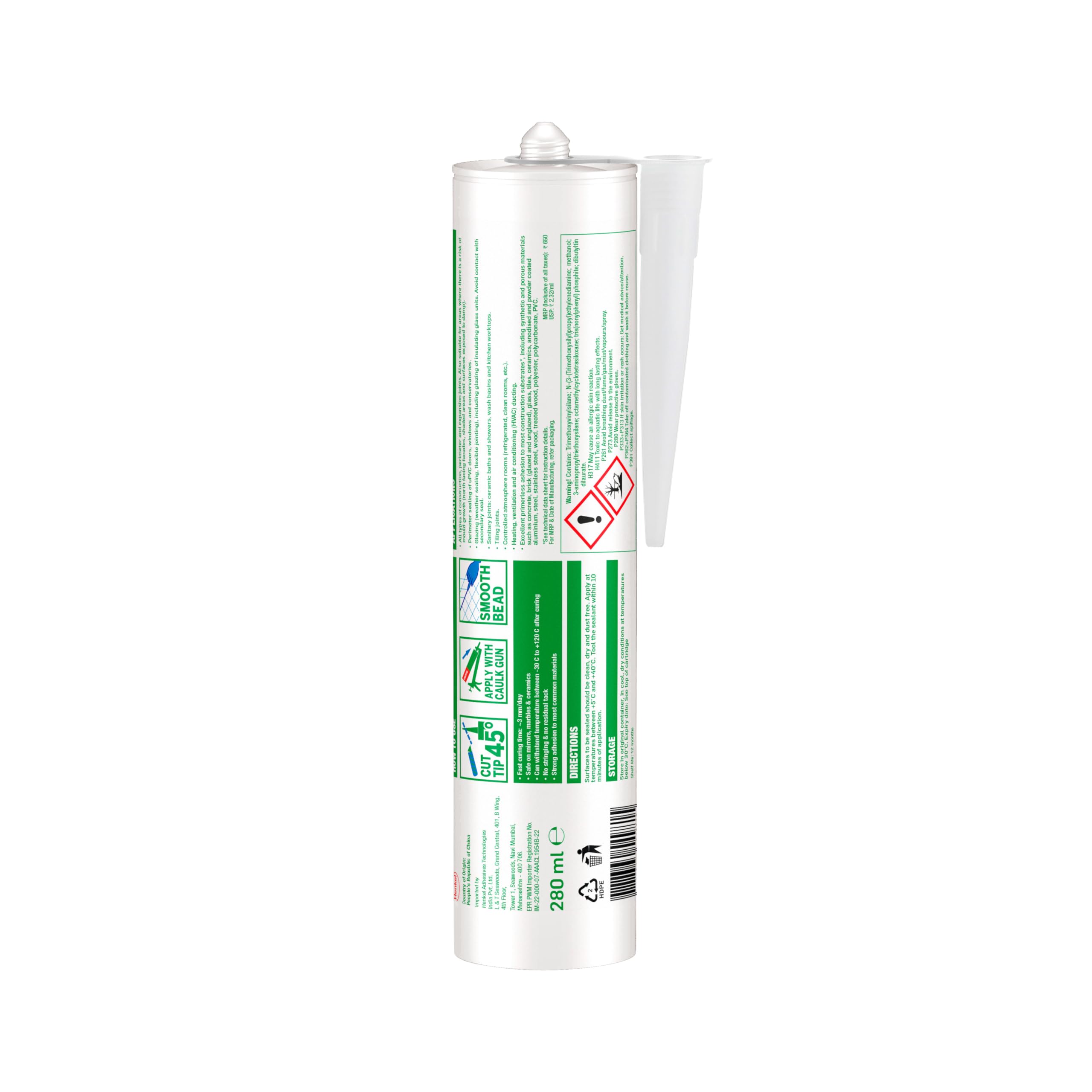 Loctite Weatherproof sealant(Clear), neutral, indoor & outdoor, ACP, glass, glazing, tiles, ultra fast drying, heat resistant, no stringing, waterproof silicone adhesive, tile grout, 280 ml