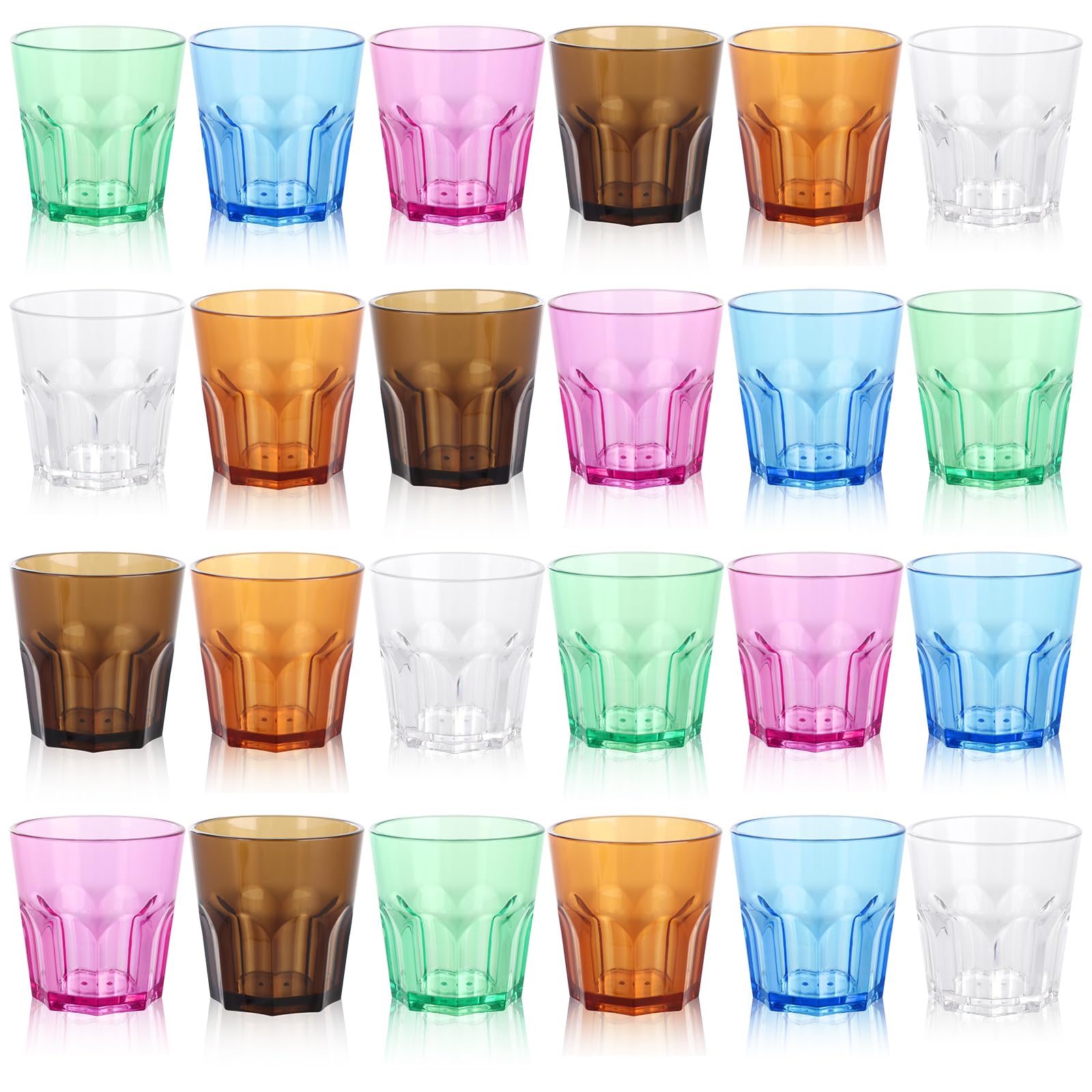 GBACHOOSE 24 Pcs Acrylic Plastic Tumblers, 160 ml Coloured Plastic Glasses Reusable, Octagonal Acrylic Drinking Tumblers for Water, Juice, Parties, Picnics and Camping