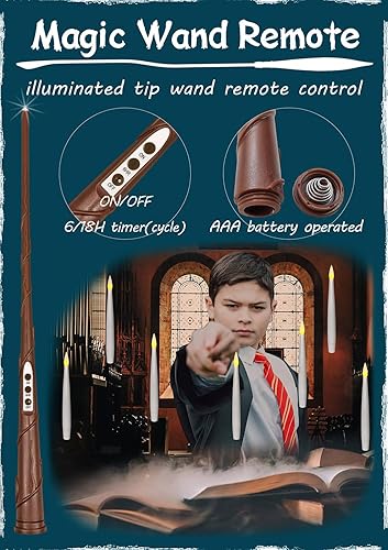 Miniatura 3 de Leejec Velas flotantes con control remoto de varita mágica (temporizador de 618 horas), 20 velas cónicas colgantes sin llama de 6.1 pulgadas, luz