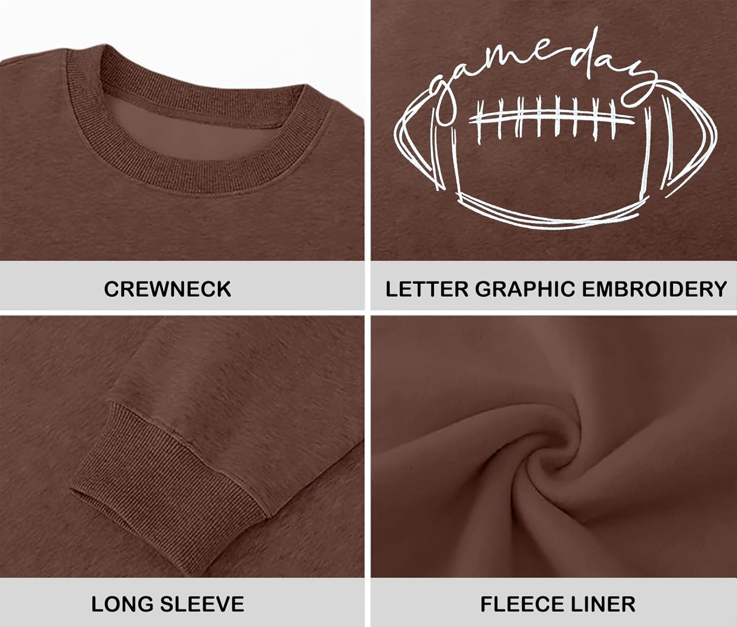 VVNTY Game Day Sweatshirts for Women: Embroidered Football Long Sleeve Shirt Oversized Football Mom Crewneck Pullover - Image 4
