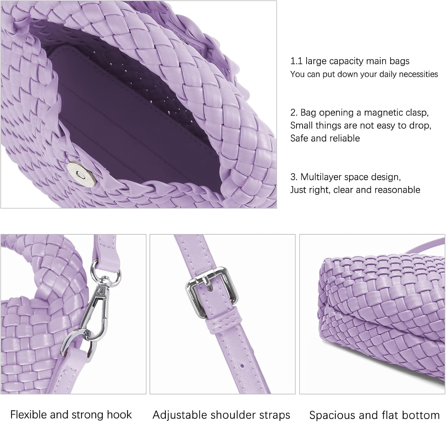 Woven Crossbody Bag Small Tote Cute Purse for Women,Top Handle Handbag Pu Leather Shoulderbag with Detachable Strap