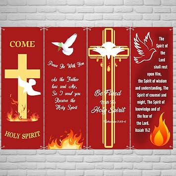HunnmingRe 4 Pcs Church Banners for Sanctuary Wall Holy Spirit Pentecost Banners Christian Religious Flags Hanging Backdrop Scripture Signs Inspirational Religious Praise Flags for Church Home