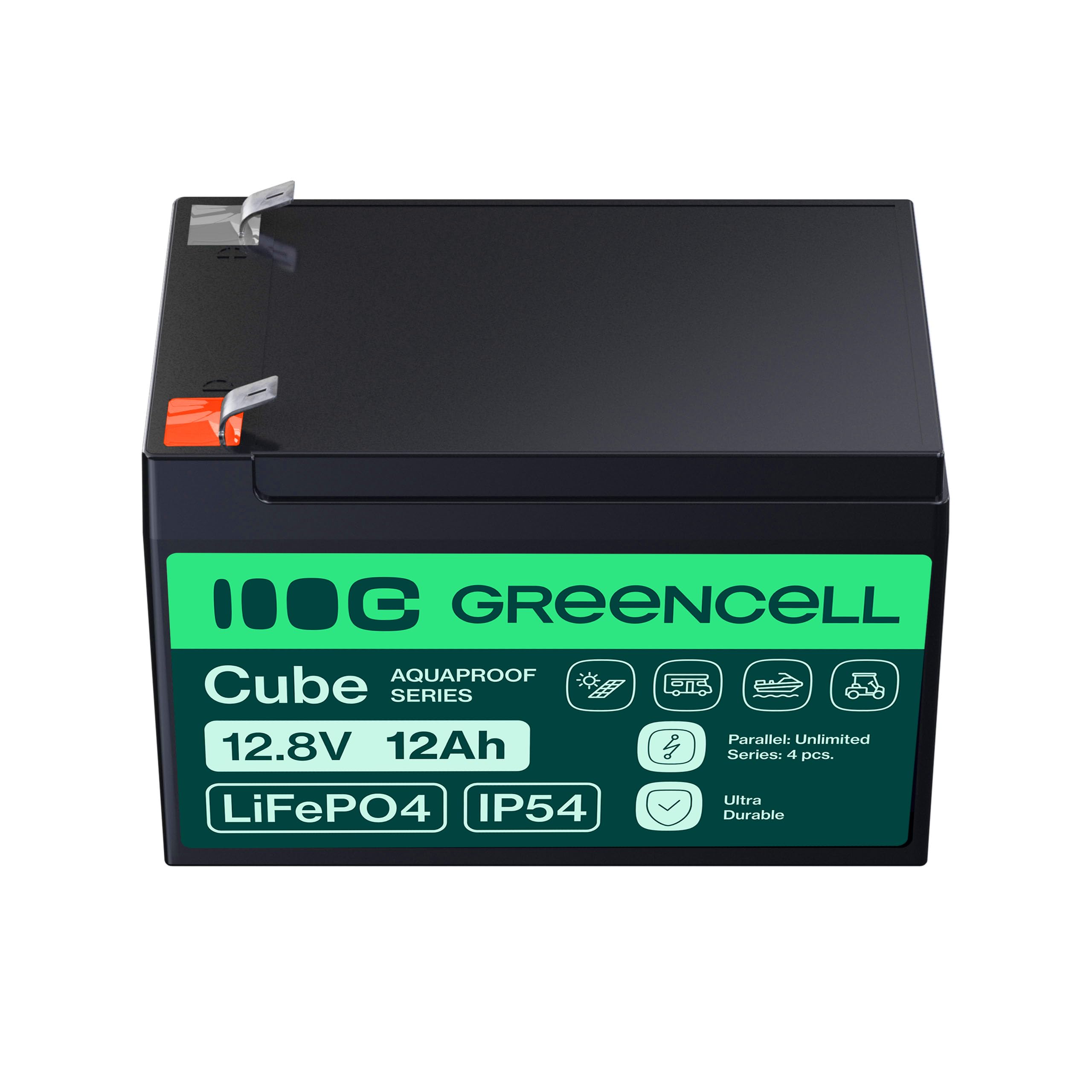 Green Cell Cube LiFePO4 Batteria 12Ah 12.8V - Batteria al litio di ferro fosfato per camper, barche, impianti solari, sistemi off-grid, con BMS, leggera e sicura