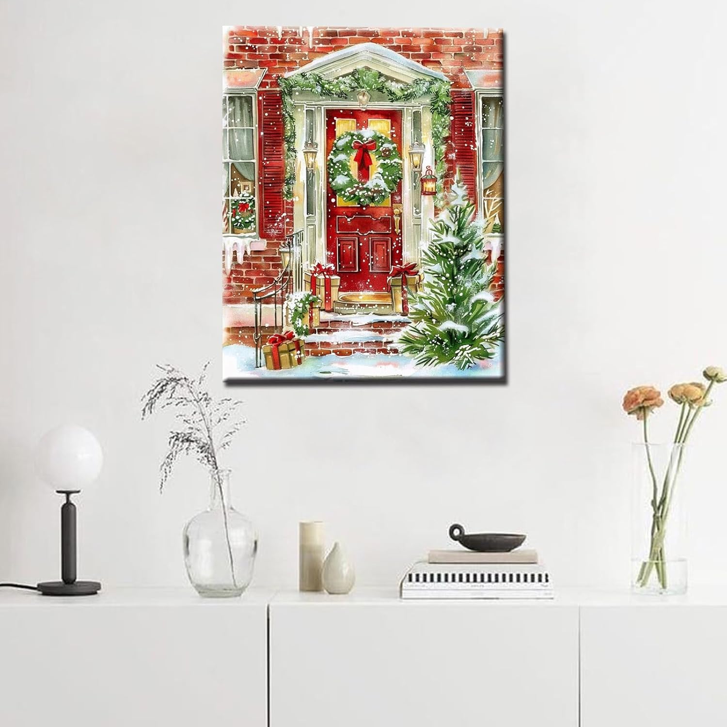 Aihonmin Christmas Tree Gift Paint by Numbers Kits for Adult Beginners Christmas Door Paint by Numbers Acrylic Pigment Kits Abstract Watercolor Perfect for Gift Home Wall Decor DIY Framed 16x20 Inch