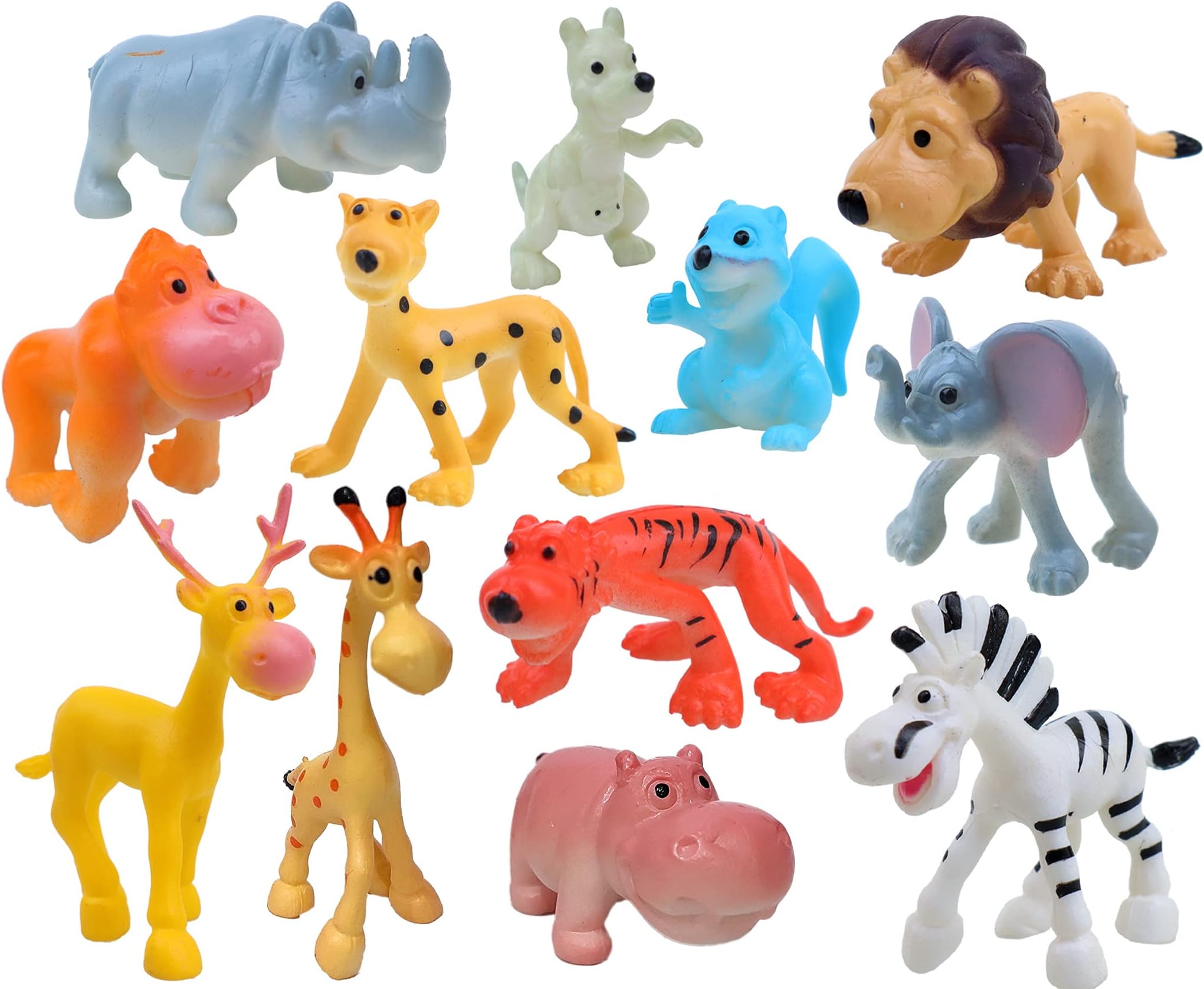 Toyshine Cartoon Style Pack of 12 Animal Rubber Play Toy for Kids Baby 2 3 4 5 Year Old, Non Toxic