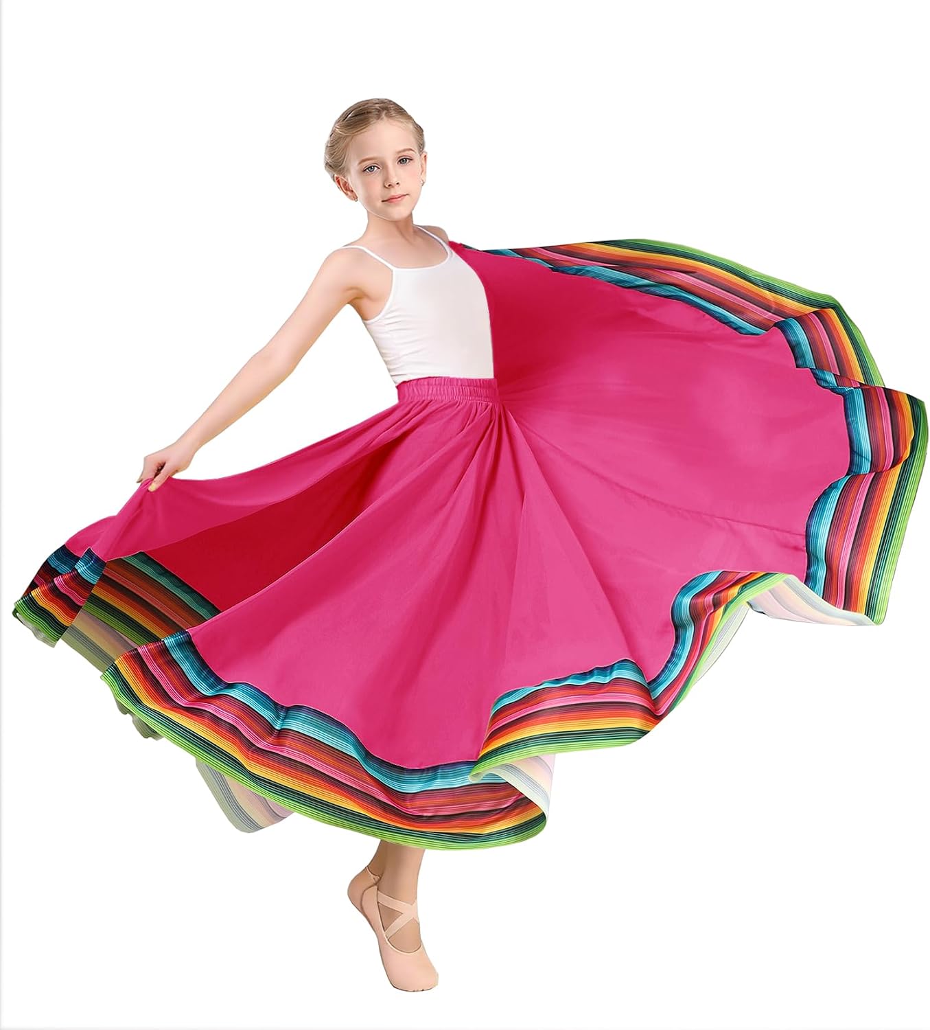 Girls Chiffon Swing Long Skirt for Lyrical Belly Folkloric Mexican Dance & Flamenco Dance Skirt