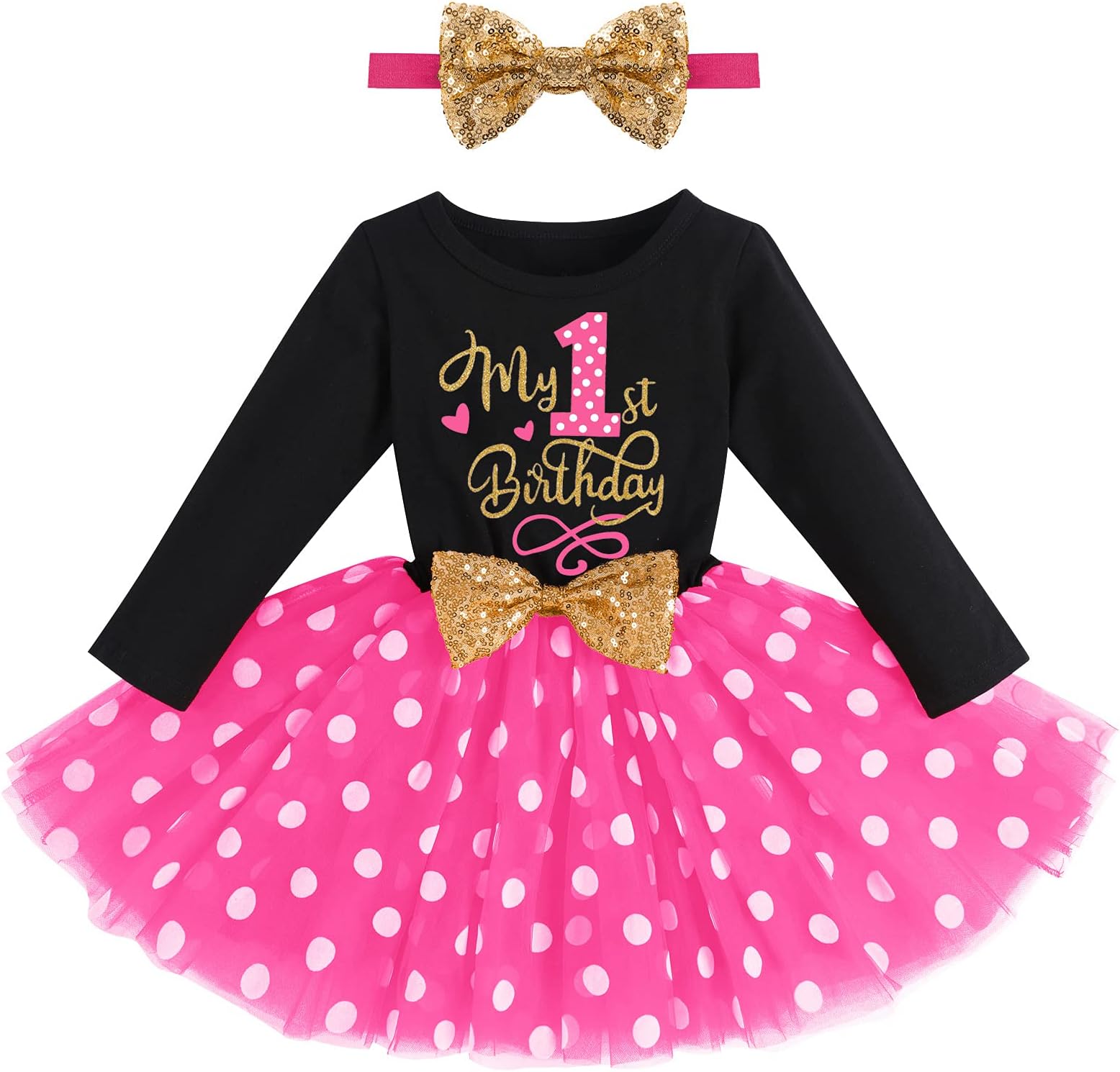 FYMNSI Baby Girls Toddlers My 1st / 2nd / 3rd Birthday Long Sleeve Tutu Dress with Bowknot Headband 2pcs Clothes Set Photo Props
