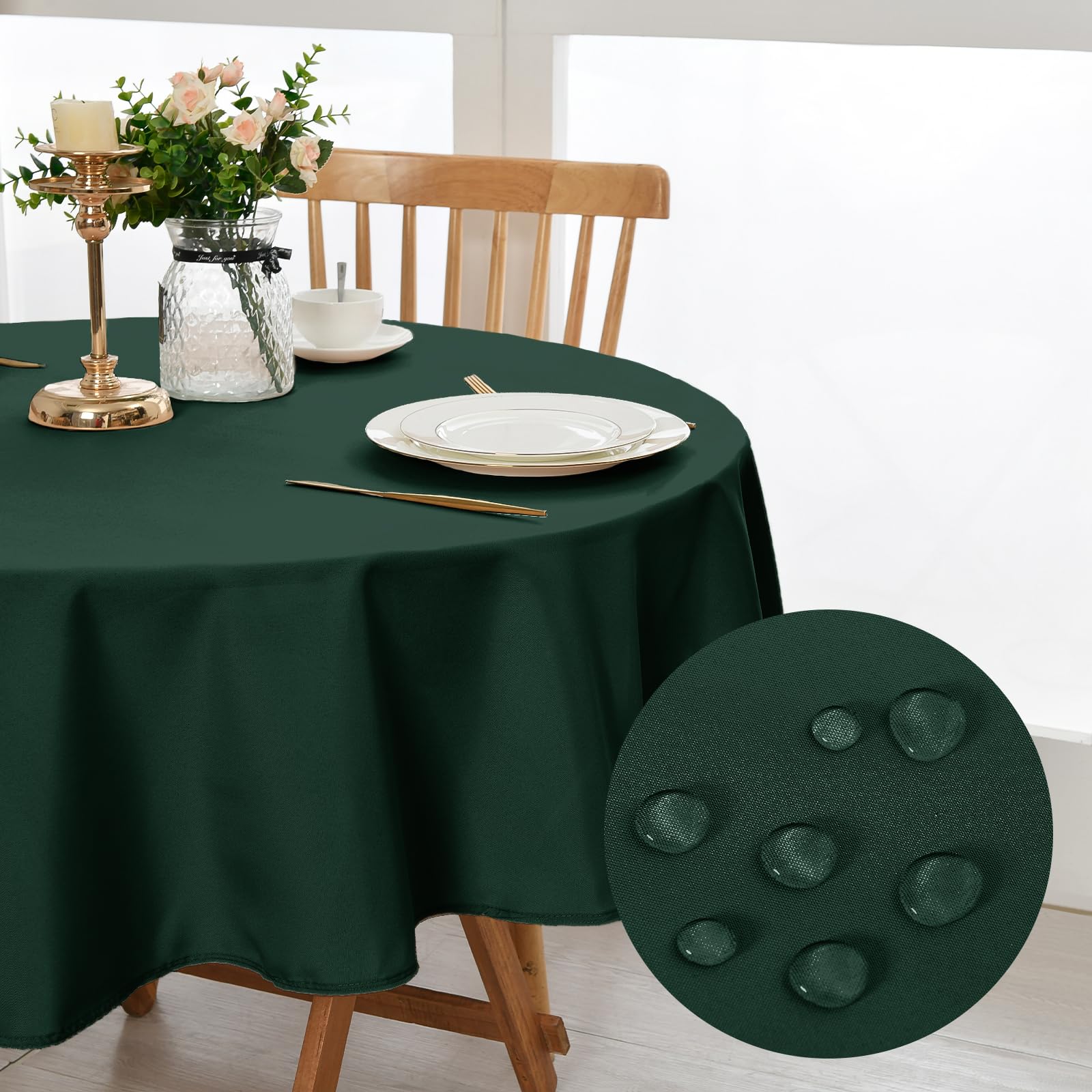 DWCN Grün Tischdecke Rund 200cm Garten Tischtuch Outdoor Wetterfest Stoff