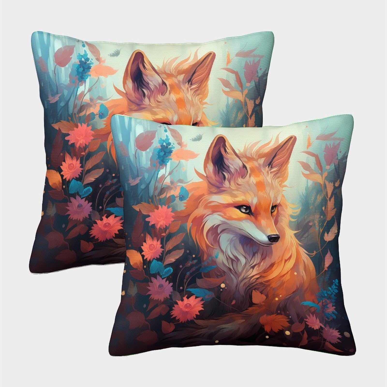QFVANSIYO Chic Forest 3D Printed Fox Microfiber Pillowcase Bedroom Bedding Decor Fox Pillow Cover Soft for Adults Teens 40x40cm
