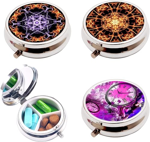 Pastillero redondo de 3 piezas, 3 compartimentos, pequeño pastillero para bolso, lindo organizador de medicamentos, organizador de píldoras de