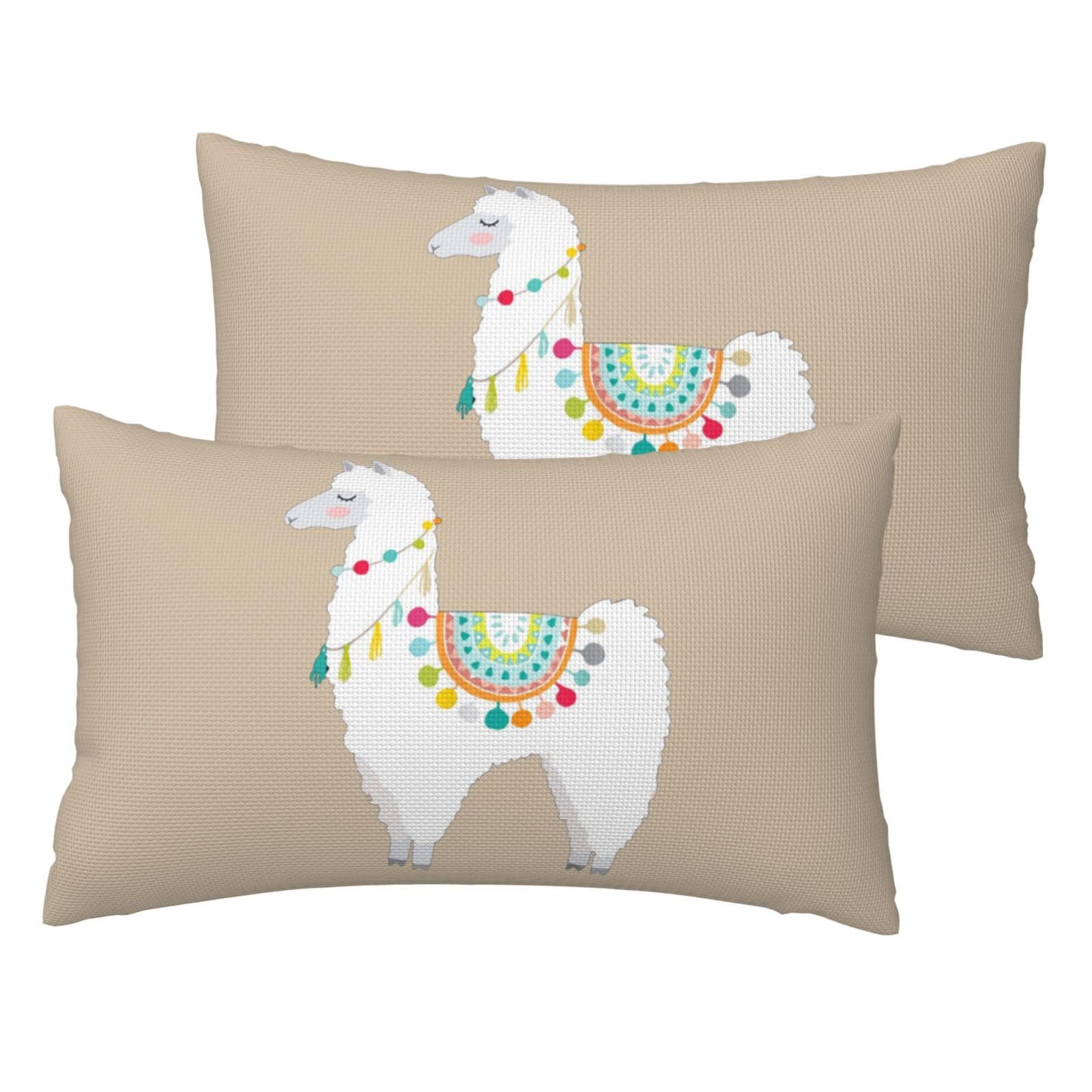 Housse de coussin décorative lama lot de 2 taies imitation lin salon