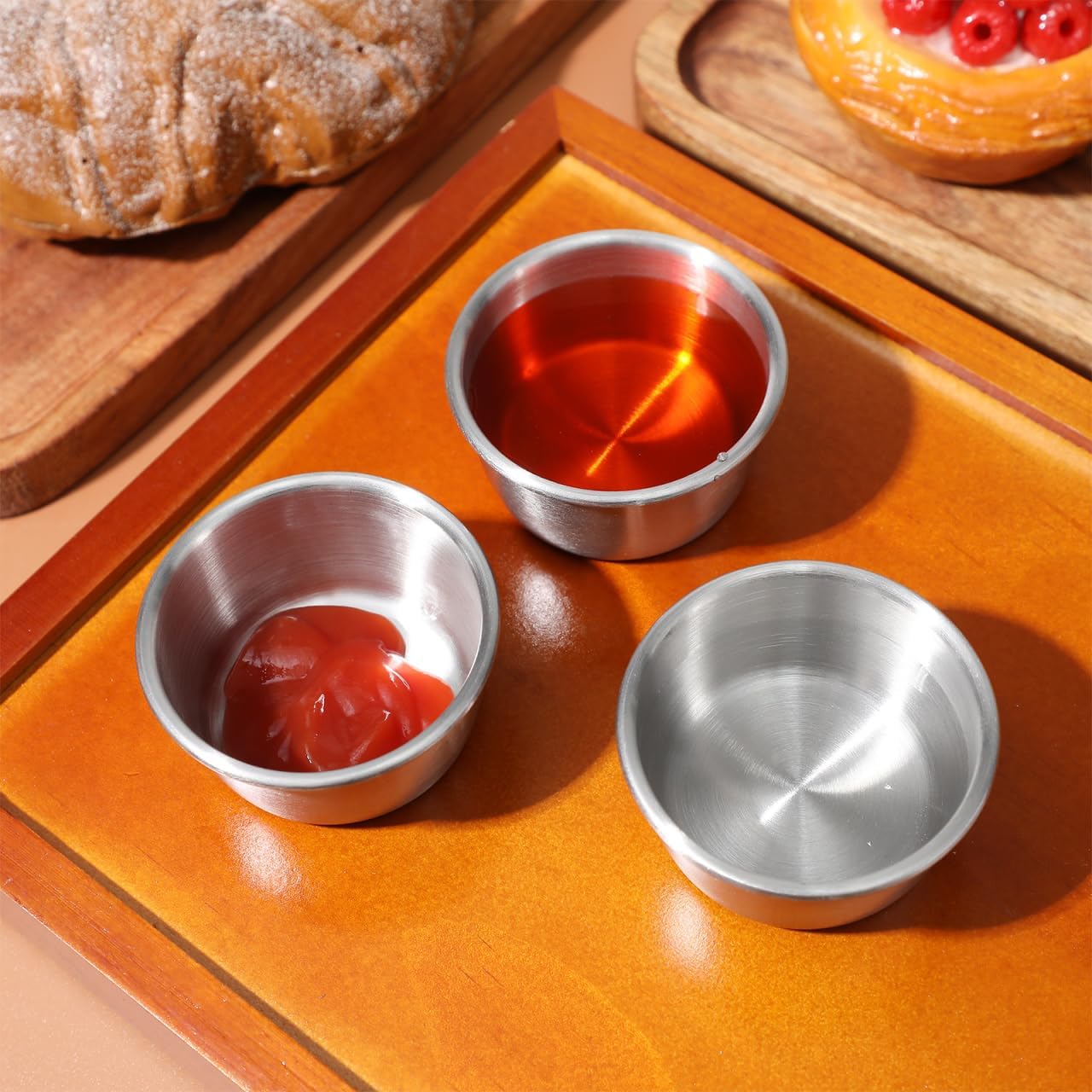 Yardwe 6Pcs Stainless Steel Sauce Cups Reusable Mini Dipping Bowls for Condiments Ketchup Seasoning Serving in Restaurant and Home Dining
