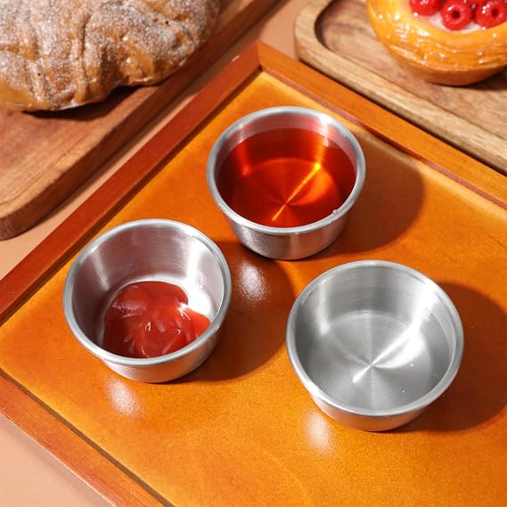 Yardwe 6Pcs Stainless Steel Sauce Cups Reusable Mini Dipping Bowls for Condiments Ketchup Seasoning Serving in Restaurant and Home Dining