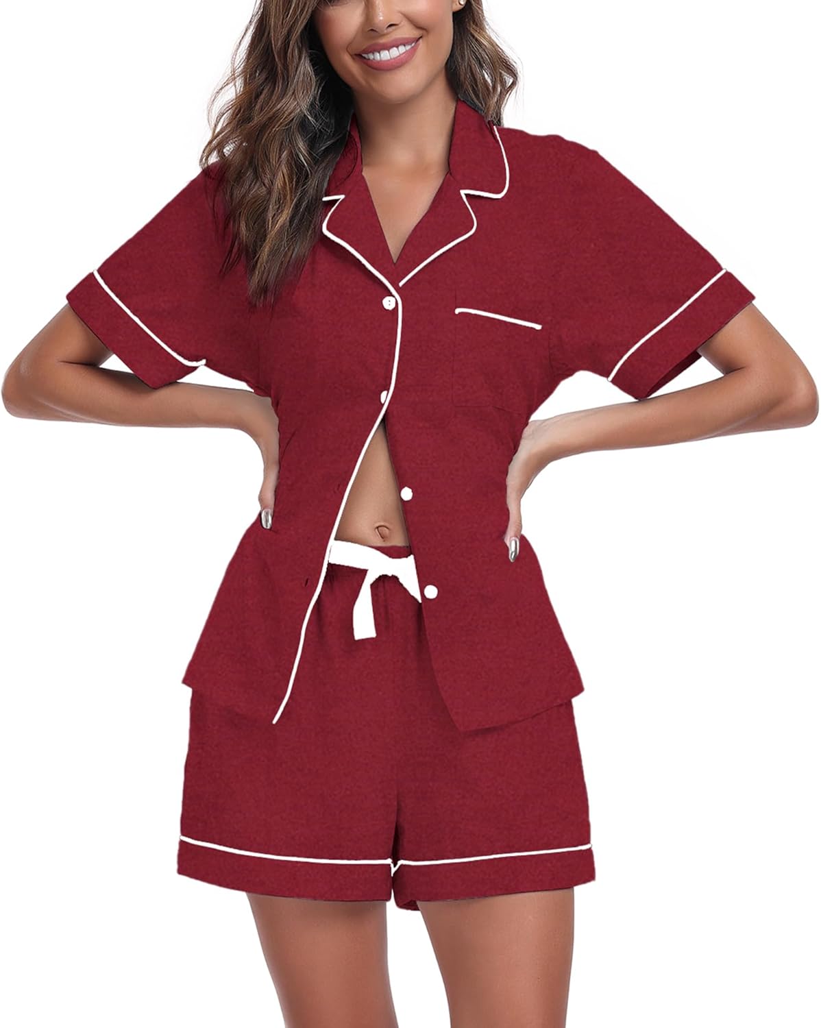 COLORFULLEAF Womens 100% Cotton Pajamas Short Set Soft Short Sleeve Sleepwear Button Down Summer Pjs Set with Pockets S-XXL