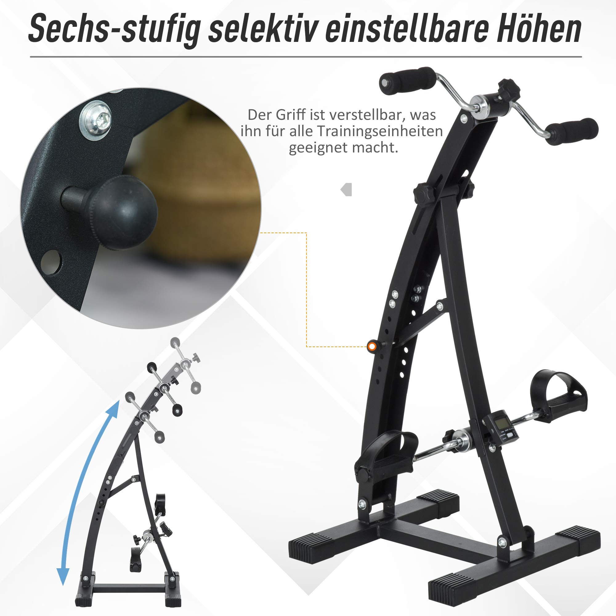 HOMCOM Pedaltrainer für Senioren extra Leise mit LCD Display | Mini Heimtrainer, Befestigungsband, Arm- und Beintrainer, Bewegungstrainer, Tischfahrrad, Mini Bike für Zuhause Büro