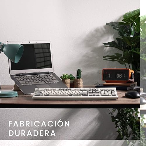 Miniatura 4 de Perixx PERIBOARD-106M ES, Teclado USB Eficiente Full Size, Teclas Ergonómicas Curveadas, Estilo Retro Clásico, Color Gris Blanco, QWERTY Español