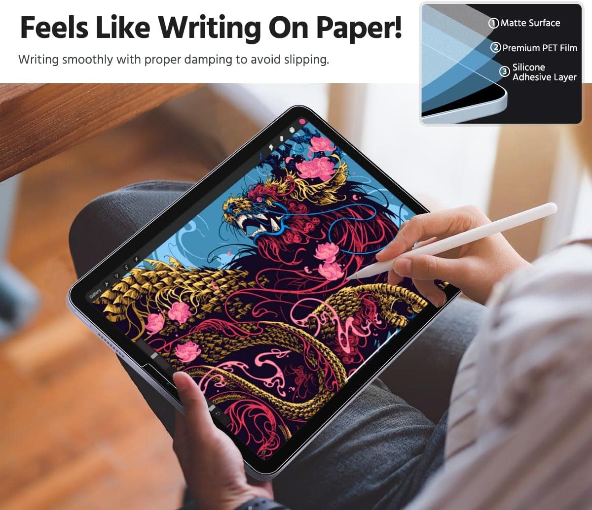 MoKo 2-Pack Paper Matte Screen Protector Fit iPad Pro 11 4th/3rd/2nd/1st Gen. 2022/2021/2020/2018, iPad Air 5/4 10.9 2022/2020, Anti-Scratch Anti-Glare Bubble-Free Film Support Apple Pencil, Matte
