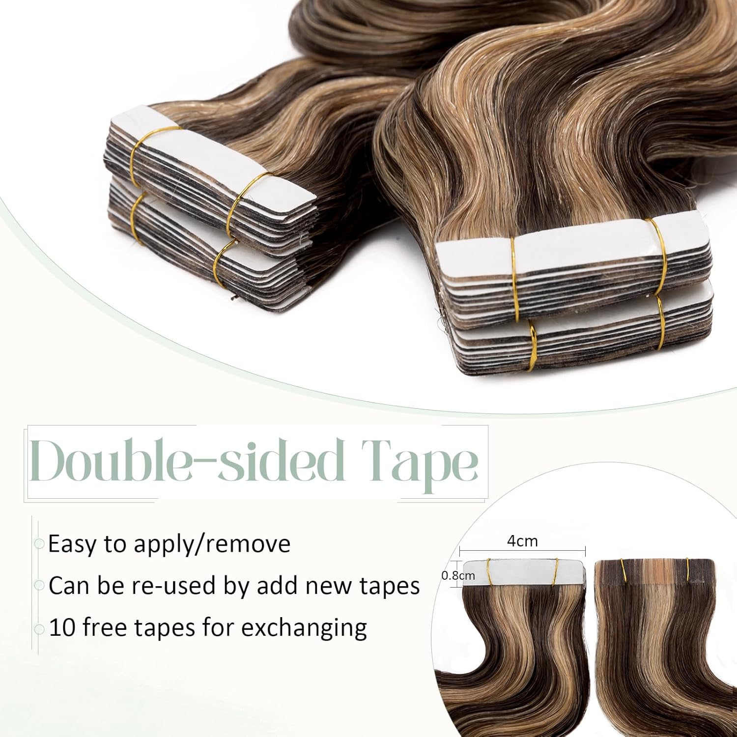Rich Choices Tape in Hair Extensions Human Hair 40pcs 100g Balayage Golden Brown Highlighted Bleach Blonde 100% Remy Hair Extensions Real Human Hair Seamless Curly Wavy Tape in Hair of 24 inch #12P613