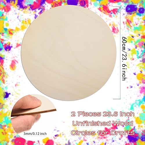 Miniatura 2 de 2 círculos redondos de madera de 24 pulgadas para manualidades, discos de madera redondos en blanco, discos de madera, grandes círculos de madera